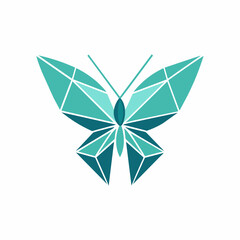 a minimalist crystal shape Butterfly logo vector art illustration featuring a modern butterfly flying shape under a line. The design should be a Butterfly icon logo on a solid white background, ensuri