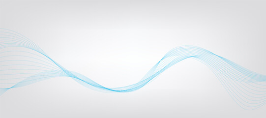 Vector abstract blue background with dynamic blue waves, lines and particles.	