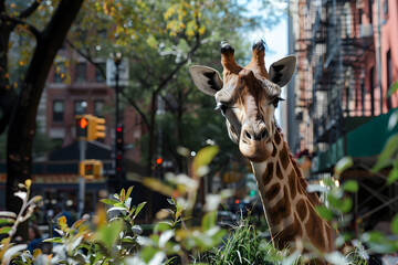 Giraffe in the city
