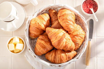 Tasty and fresh french croissants made of puff pastry.