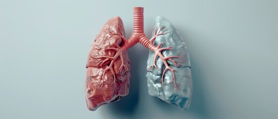 3d illustration of healthy lungs in plain background. Copy space for text.