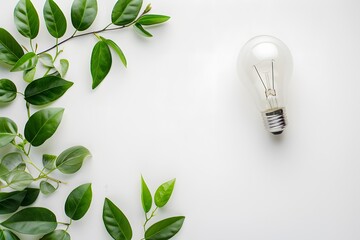 Green Energy Concept with Light Bulb and Leaves