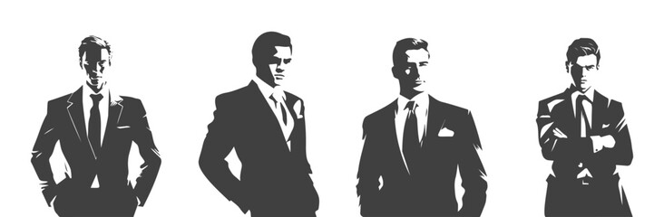 Fototapeta premium set of silhouettes of business men characters, generated ai