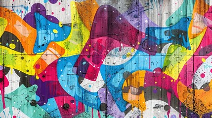 Urban Street Art: Seamless Pattern of Vibrant Graffiti on Weathered Wall