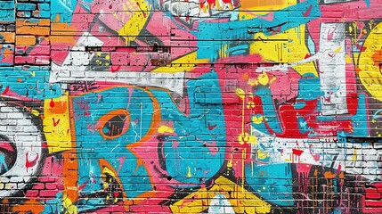 Urban Street Art: Seamless Pattern of Vibrant Graffiti on Weathered Wall
