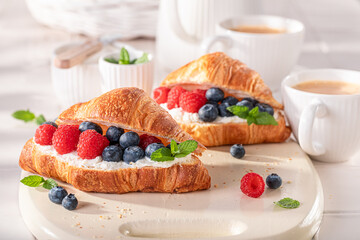 Homemade and healthy french croissant in spring morning.