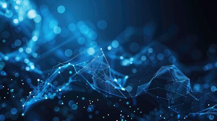 Abstract dark blue technical background. Technology background with line and dot particles surface. Futuristic digital innovation background.