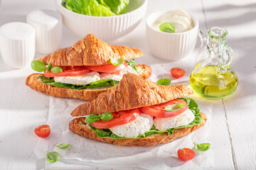 Hot and homemade french croissant for healthy breakfast.