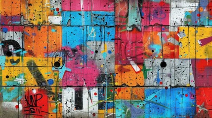 Obraz premium Colorful Graffiti Art on Weathered Concrete: A Seamless Urban Pattern