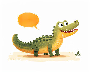 Obraz premium Fun cartoon alligator with speech bubble in, digital illustration