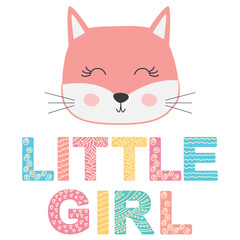 Cute face of an animal with lettering. Scandinavian style and pastel palette. baby posters, cards, clothes, childrens rooms