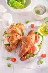 Healthy and tasty french croissant in spring morning.