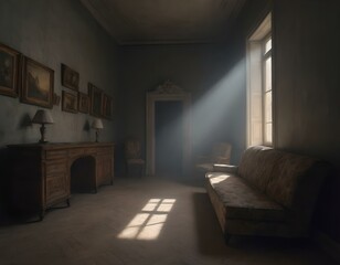 interior of a room of house with window light