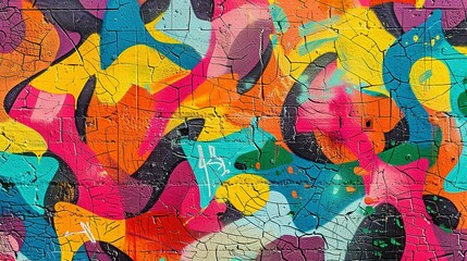 Urban Graffiti Art: Vibrant, Seamless Pattern on Weathered Wall