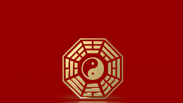 The Gold Bagua symbol of taoism for religion concept 3d rendering.