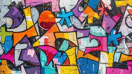 Obraz premium Urban Graffiti Art: Vibrant, Seamless Pattern on Weathered Wall