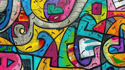 Urban Graffiti Art: Vibrant, Seamless Pattern on Weathered Wall