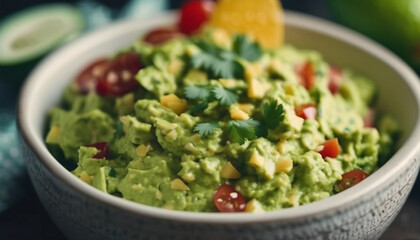 guacamole with avocado close up, ai