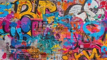 Seamless Pattern of Urban Graffiti on Weathered Concrete Wall