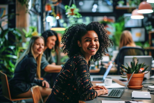 Young professional black woman leading at a tech startup