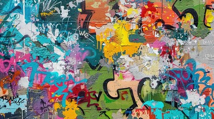 Vibrant Seamless Pattern of Colorful Graffiti on Weathered Concrete Wall