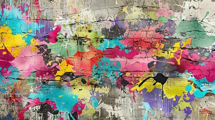 Fototapeta premium Colorful Graffiti Art Pattern on Weathered Concrete Wall: Urban Street Art