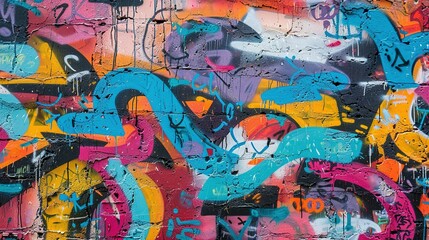 Fototapeta premium Colorful Graffiti Art Pattern on Weathered Concrete Wall: Urban Street Art
