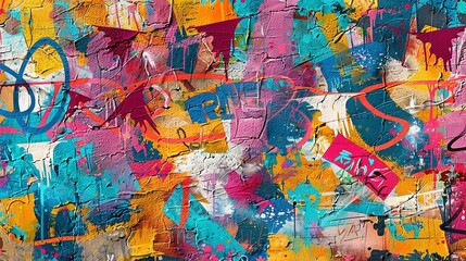 Fototapeta premium Colorful Urban Graffiti Pattern on Weathered Concrete Wall