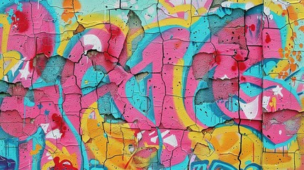 Obraz premium Colorful Urban Graffiti Pattern on Weathered Concrete Wall