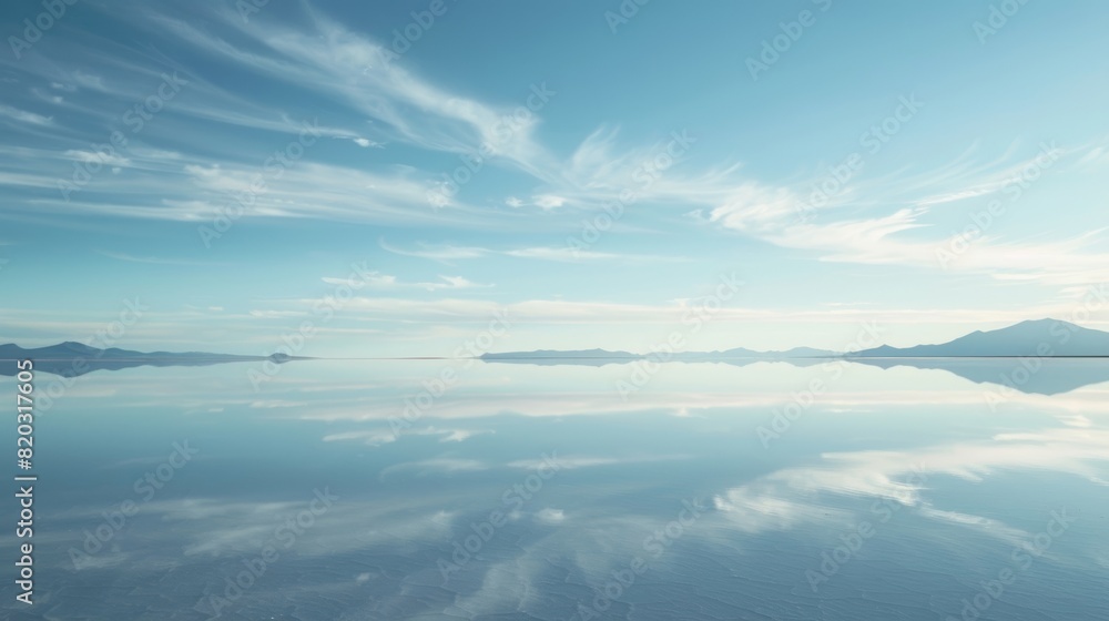 Canvas Prints the curve of the horizon is blurred as the sky and earth merge in the reflection on salar de uyuni.