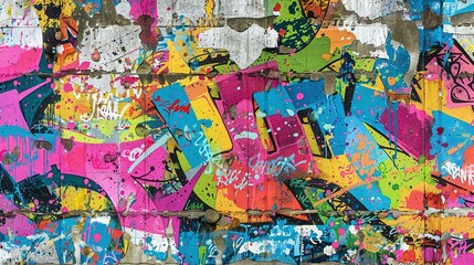 Fototapeta premium Vibrant Graffiti Art Pattern on Weathered Concrete: Urban Street Art Seamless Design
