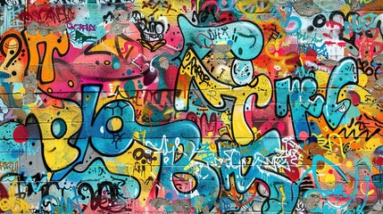 Fototapeta premium Vibrant Graffiti Art Pattern on Weathered Concrete: Urban Street Art Seamless Design