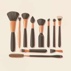 vector illustrations for collection brushes for beauty accessories with different colors

