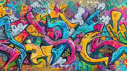 Seamless Pattern of Urban Graffiti on Weathered Concrete Wall