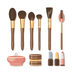 vector illustrations for collection brushes for beauty accessories with different colors

