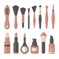 vector illustrations for collection brushes for beauty accessories with different colors

