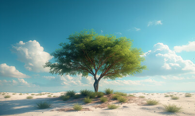 Lone Tree in Desert.