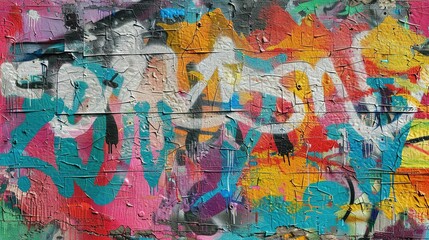 Naklejka premium Colorful Urban Graffiti Pattern on Weathered Concrete Wall