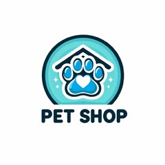 logo for pet shop company with blue and white paw illustration