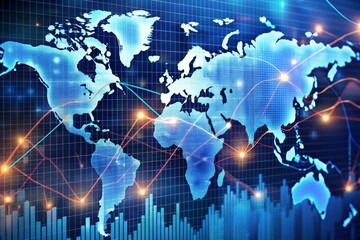  A financial graph on a global map is a visual representation of the interconnectedness of the global economy