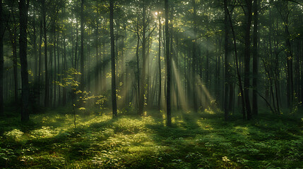 Fototapeta premium Tranquil Forest Retreat - Towering Trees and Serene Landscapes