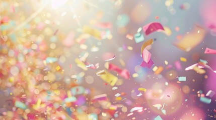 Vibrant confetti in various hues is seen soaring through the air, creating a celebratory atmosphere at a lively event.