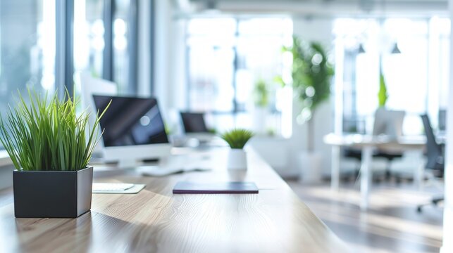 The intentionally blurred image shows the interior of the office, showing the different departments of the office in a blur.