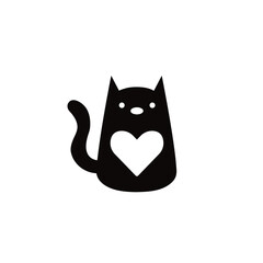 Logo Vector isolated cat with heart symbol colorless. templet logo for pet shops and the like.