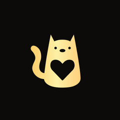 Logo Vector isolated cat with heart symbol colorless. templet logo for pet shops and the like.