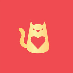 Logo Vector isolated cat with heart symbol colorless. templet logo for pet shops and the like.