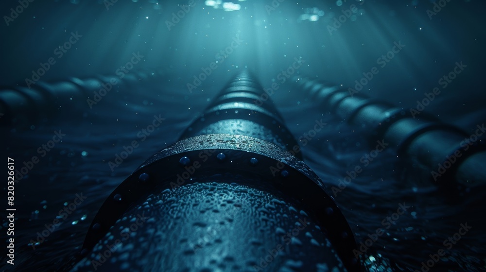 Poster Underwater view of the pipeline disappearing into the darkness of the ocean depths.