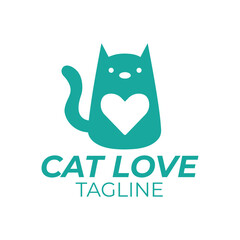 Logo Vector isolated cat with heart symbol colorless. templet logo for pet shops and the like.