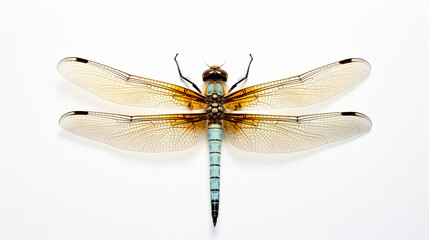 Graceful Dragonfly: Exquisite Detail and Vibrant Hues Captured in a Stunning Isolation Against a Pristine White Background