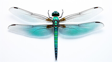 Graceful Dragonfly: Exquisite Detail and Vibrant Hues Captured in a Stunning Isolation Against a Pristine White Background